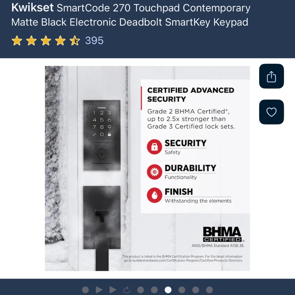 Kwikset SmartCode 270 Electronic Lock - Black - Picture 5 of 8